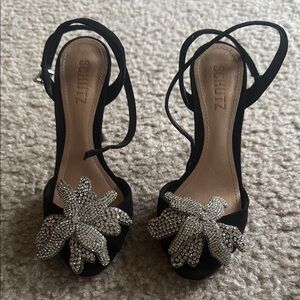 SCHUTZ Black and Silver Heels with Crystal Embellishment